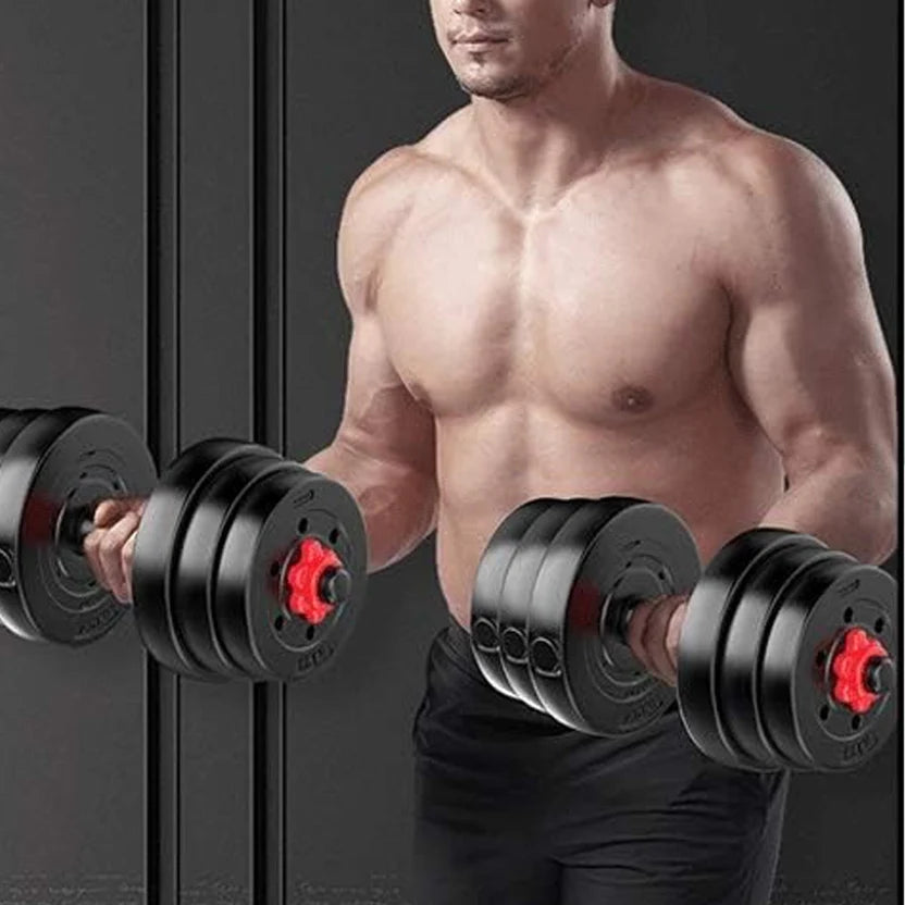 Adjustable Dumbbell & Barbell Set on a black background