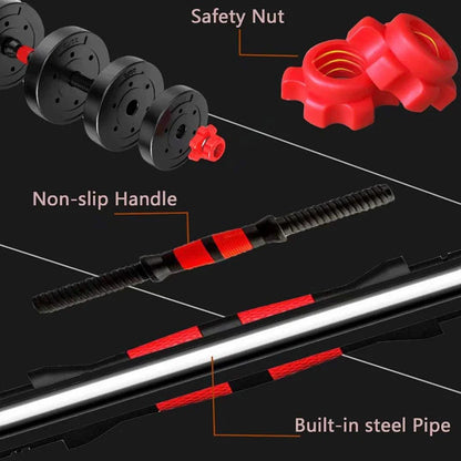 Adjustable Dumbbell & Barbell Set on a black background