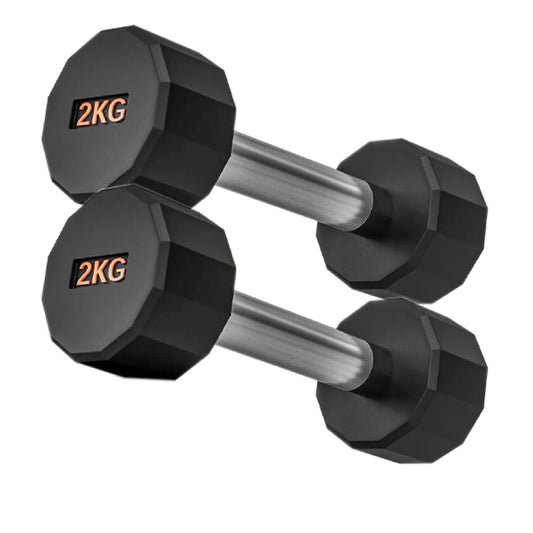 Round Hex Dumbbells with Anti-Roll Design - Premium Rubber-Coated Heads and Knurled Grip Handles - Available as Singles, Pairs or Complete Sets with Optional Storage Rack - Professional Gym Quality