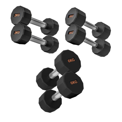 Round Hex Dumbbells with Anti-Roll Design - Premium Rubber-Coated Heads and Knurled Grip Handles - Available as Singles, Pairs or Complete Sets with Optional Storage Rack - Professional Gym Quality