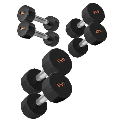 Round Hex Dumbbells with Anti-Roll Design - Premium Rubber-Coated Heads and Knurled Grip Handles - Available as Singles, Pairs or Complete Sets with Optional Storage Rack - Professional Gym Quality
