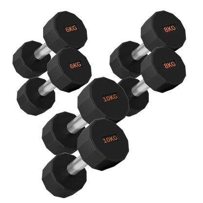Round Hex Dumbbells with Anti-Roll Design - Premium Rubber-Coated Heads and Knurled Grip Handles - Available as Singles, Pairs or Complete Sets with Optional Storage Rack - Professional Gym Quality