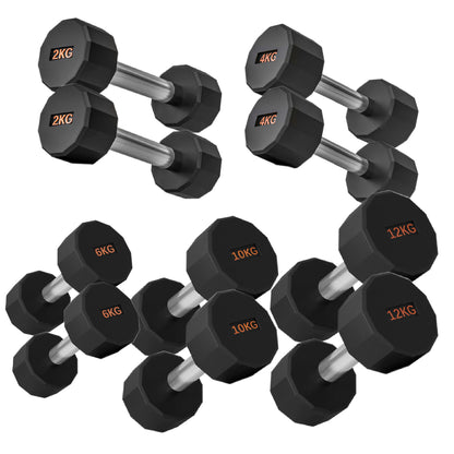 Round Hex Dumbbells with Anti-Roll Design - Premium Rubber-Coated Heads and Knurled Grip Handles - Available as Singles, Pairs or Complete Sets with Optional Storage Rack - Professional Gym Quality