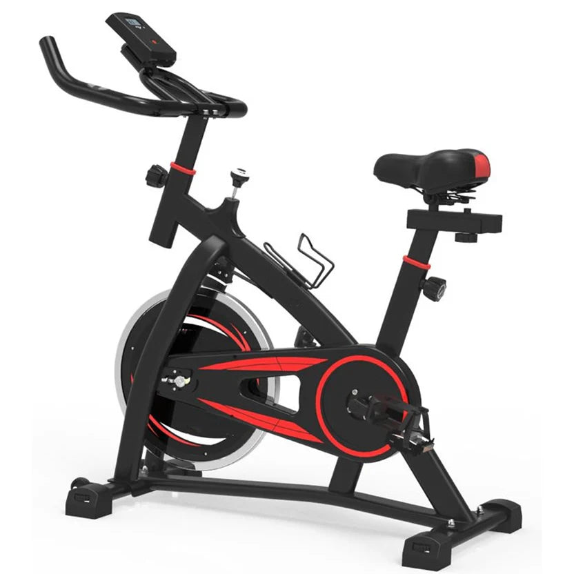 Black and red exercise bike on a white background