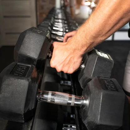 Hex dumbbells on a white background