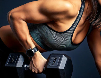 Hex dumbbells on a black background
