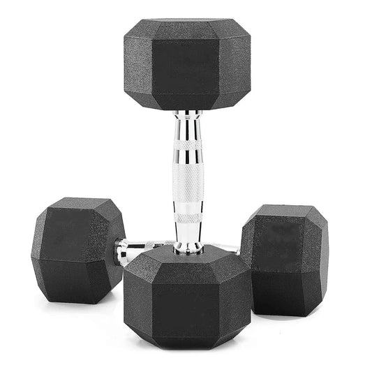 Hex dumbbells on a white background