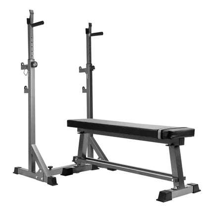 Heavy-Duty Adjustable Half Squat Rack with Dip Station and Spotters 