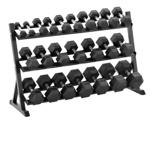 Premium 3-Layer Hex Dumbbell Set with Storage Rack - Complete Weight Training Solution for Home Gym & Commercial Use - Rubber Coated Hex Dumbbells from 2.5kg to 30kg - Professional Strength Training