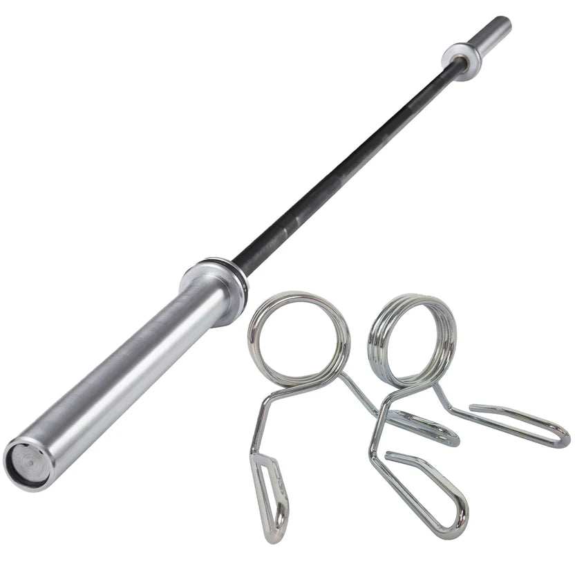 Barbell with weight attachments on a white background