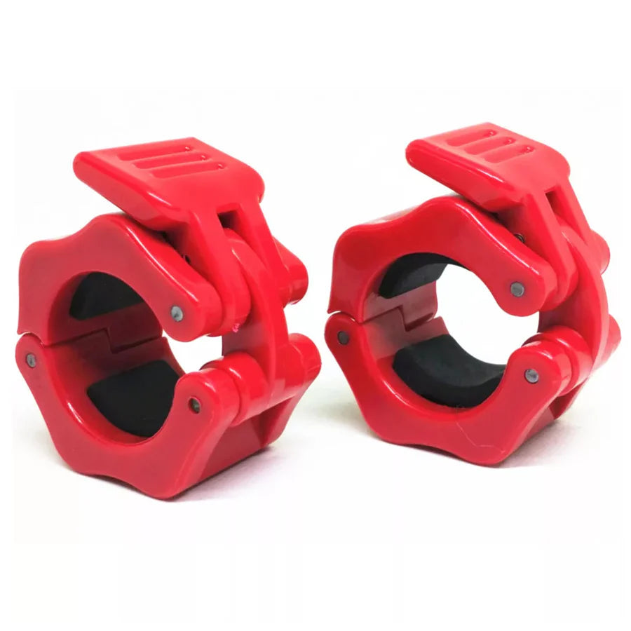 Two red clamps on a white background