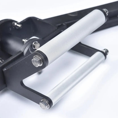 Close-up of a bicycle frame with white handlebars on a white background