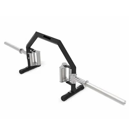 Black and silver cable machine gym equipment on a white background