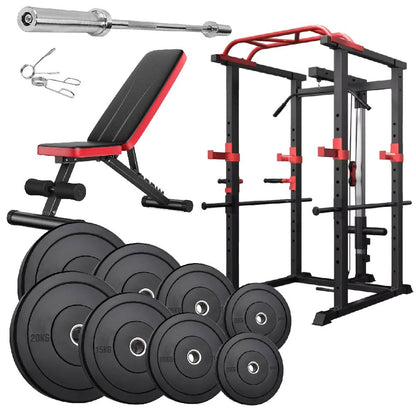 Professional Power Multi Cage with Integrated Cable Pulley System - Heavy-Duty Steel Construction - Adjustable J-Hooks & Safety Spotters - Multi-Grip Pull-Up Bar - Complete Home Gym Solution
