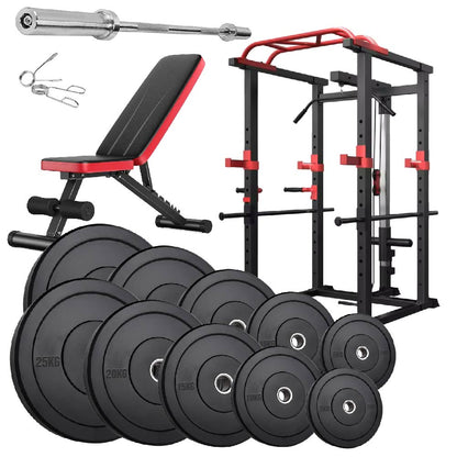 Professional Power Multi Cage with Integrated Cable Pulley System - Heavy-Duty Steel Construction - Adjustable J-Hooks & Safety Spotters - Multi-Grip Pull-Up Bar - Complete Home Gym Solution