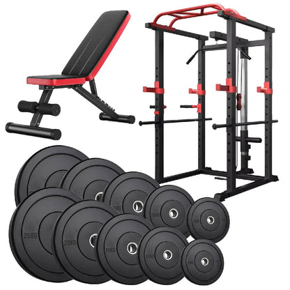 Professional Power Multi Cage with Integrated Cable Pulley System - Heavy-Duty Steel Construction - Adjustable J-Hooks & Safety Spotters - Multi-Grip Pull-Up Bar - Complete Home Gym Solution