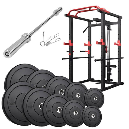 Professional Power Multi Cage with Integrated Cable Pulley System - Heavy-Duty Steel Construction - Adjustable J-Hooks & Safety Spotters - Multi-Grip Pull-Up Bar - Complete Home Gym Solution