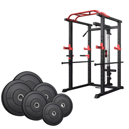 Professional Power Multi Cage with Integrated Cable Pulley System - Heavy-Duty Steel Construction - Adjustable J-Hooks & Safety Spotters - Multi-Grip Pull-Up Bar - Complete Home Gym Solution