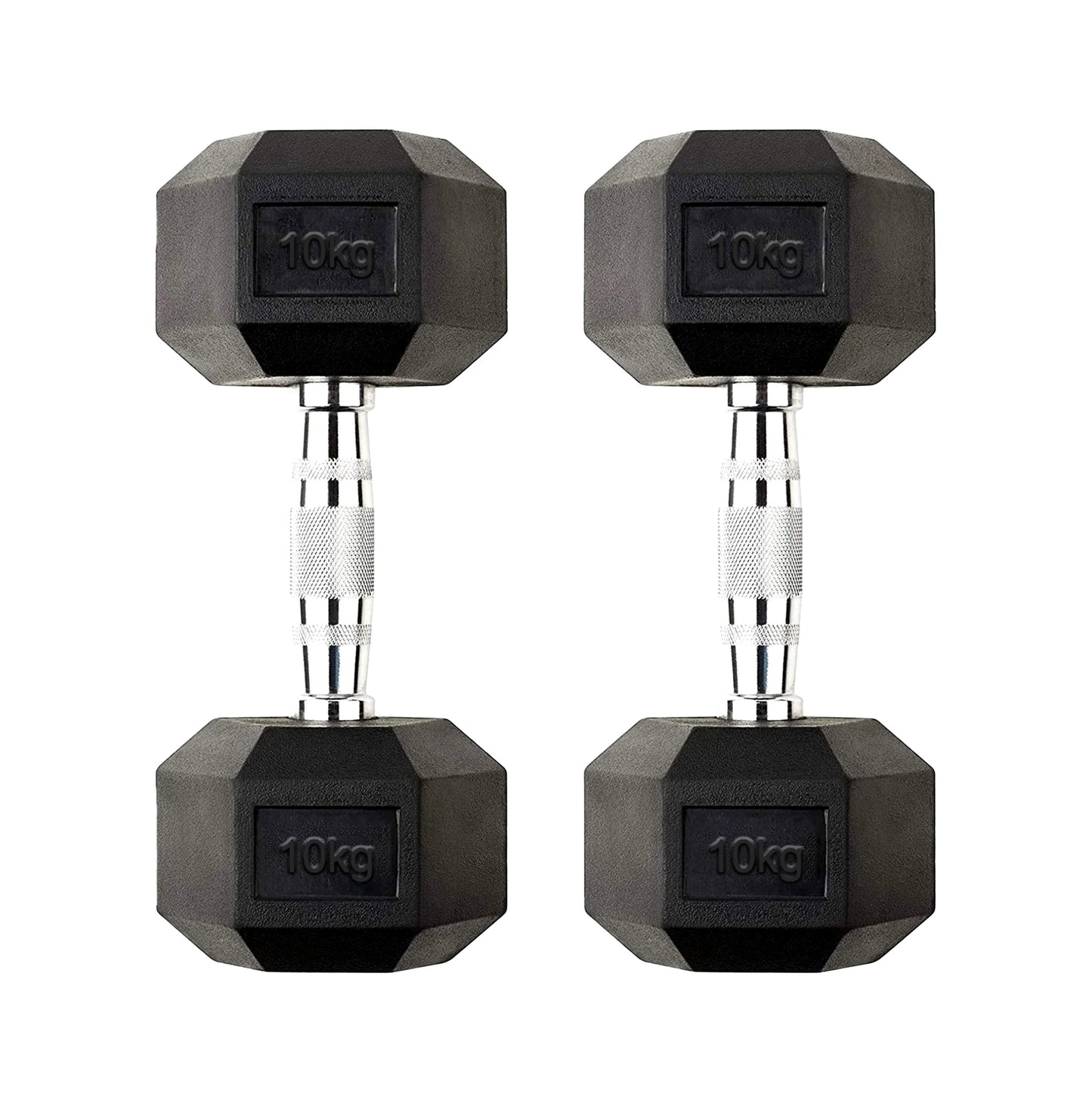 10kg pair of Hex dumbbells on a white background
