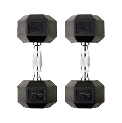 10kg pair of Hex dumbbells on a white background
