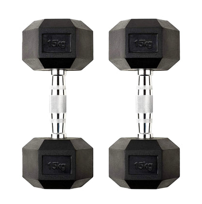 15kg pair of Hex dumbbells on a white background