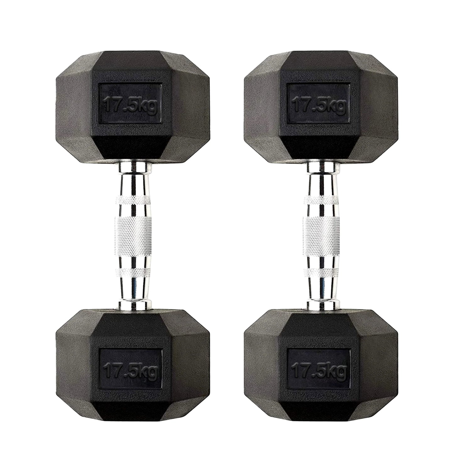 17.5kg pair of Hex dumbbells on a white background