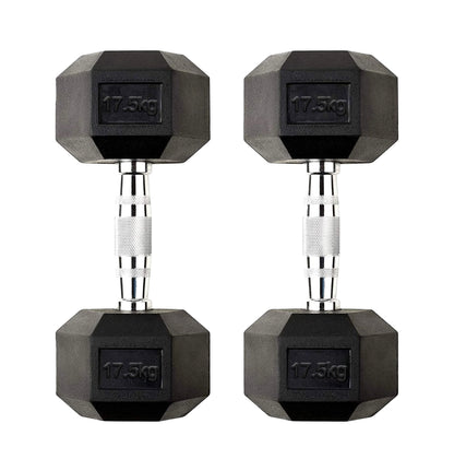 17.5kg pair of Hex dumbbells on a white background