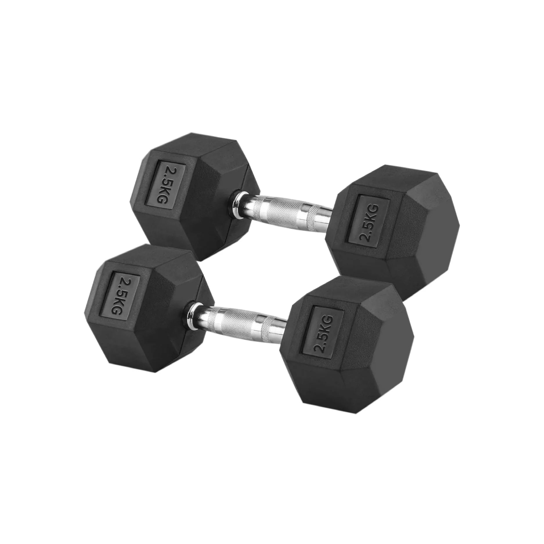 2.5kg pair of Hex dumbbells on a white background