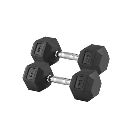5kg pair of Hex dumbbells on a white background