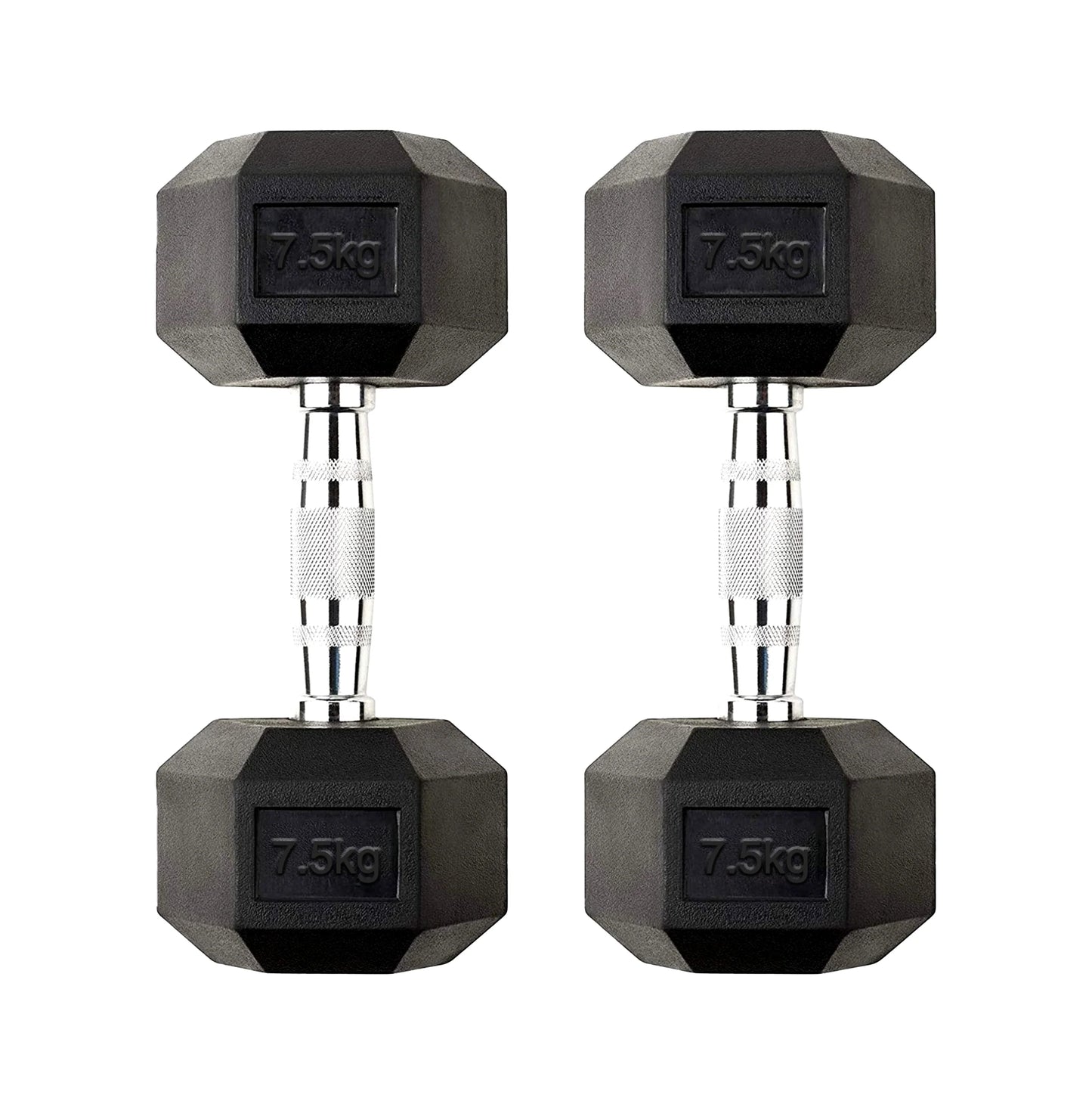 7.5kg pair of Hex dumbbells on a white background