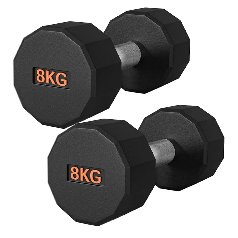 Round Hex Dumbbells with Anti-Roll Design - Premium Rubber-Coated Heads and Knurled Grip Handles - Available as Singles, Pairs or Complete Sets with Optional Storage Rack - Professional Gym Quality