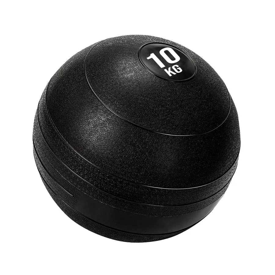 Black exercise ball with '10 KG' label on a white background