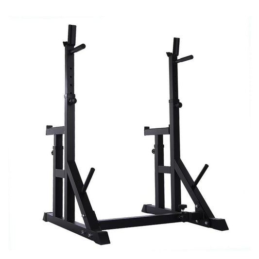 Black metal squat rack on a white background