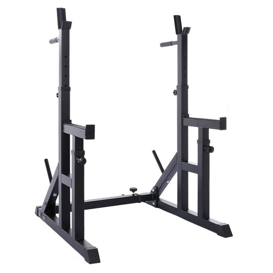 Black metal squat rack on a white background
