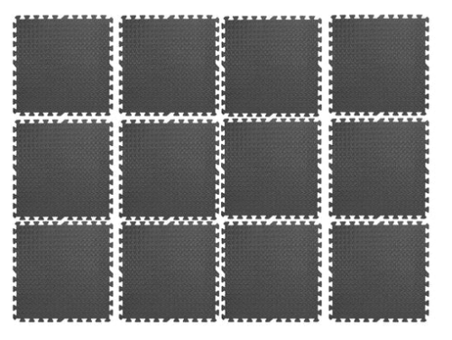 Grid of black interlocking foam mats on a white background