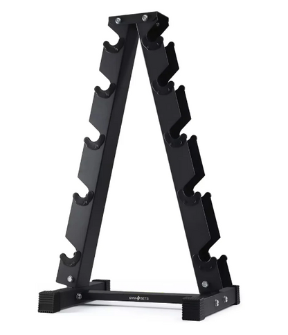 Black weight plate rack on a white background