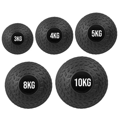 Set of five black weighted balls with labeled weights on a white background