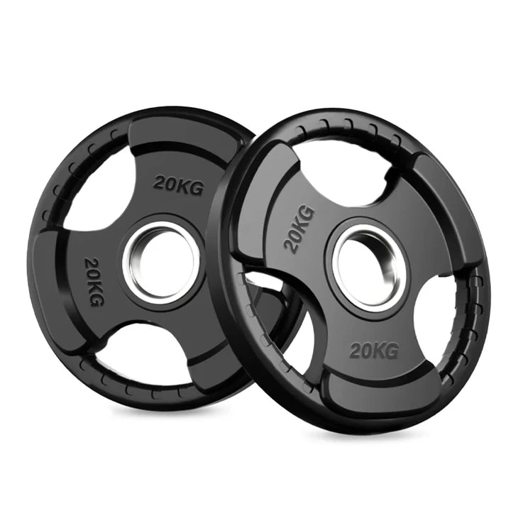 Two 20KG weight plates on a white background