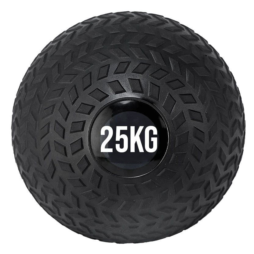 Black exercise ball with '25KG' marking on a white background