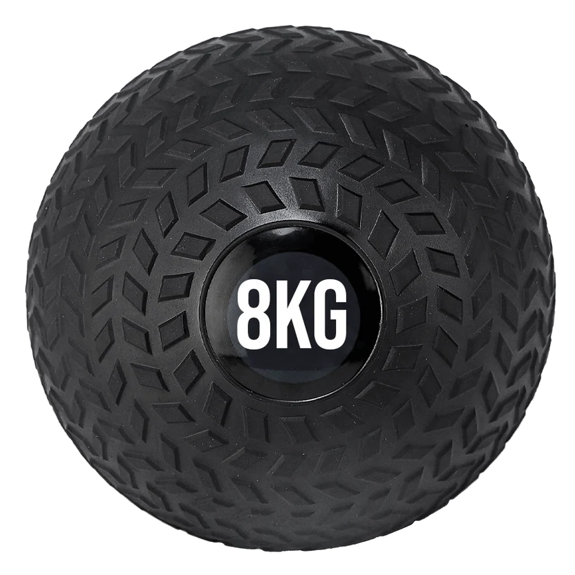 Black exercise ball with '8KG' marking on a white background