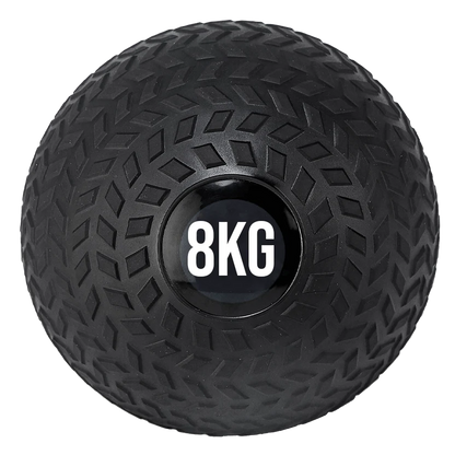 Black exercise ball with '8KG' marking on a white background
