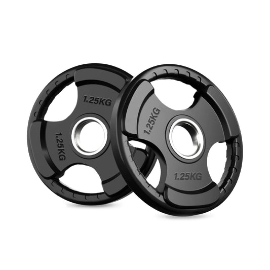 Tri-Grip Olympic Weight Plate - Black Rubber Coated Cast Iron with 2-Inch Hole - Durable Weight Plates for Strength Training, CrossFit & Weightlifting - Superior Grip Design for Easy Handling -