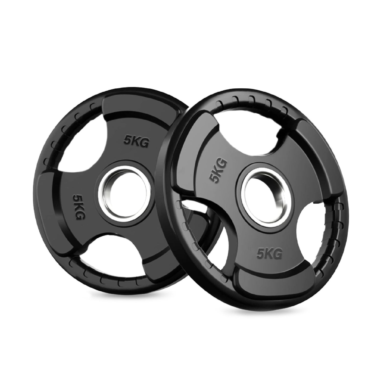 Tri-Grip Olympic Weight Plate - Black Rubber Coated Cast Iron with 2-Inch Hole - Durable Weight Plates for Strength Training, CrossFit & Weightlifting - Superior Grip Design for Easy Handling -