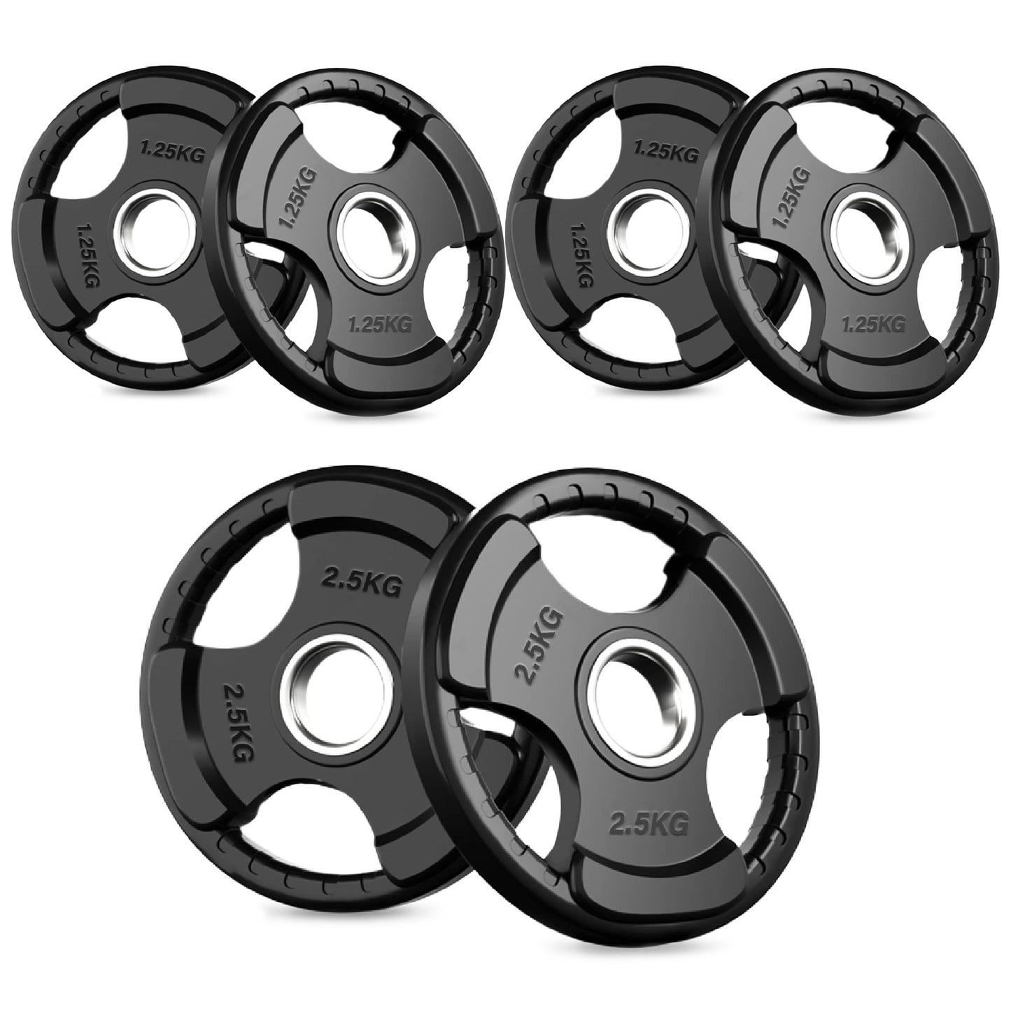 Tri-Grip Olympic Weight Plate - Black Rubber Coated Cast Iron with 2-Inch Hole - Durable Weight Plates for Strength Training, CrossFit & Weightlifting - Superior Grip Design for Easy Handling -