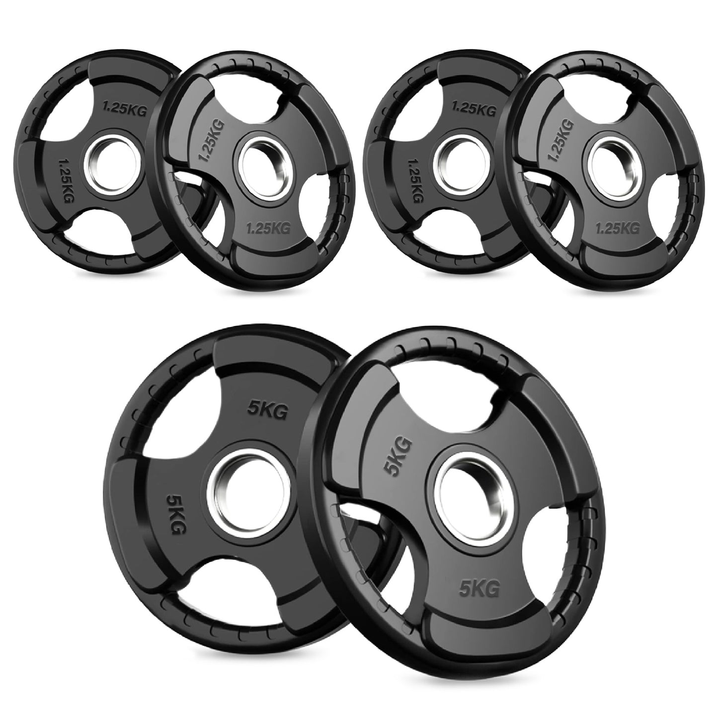 Tri-Grip Olympic Weight Plate - Black Rubber Coated Cast Iron with 2-Inch Hole - Durable Weight Plates for Strength Training, CrossFit & Weightlifting - Superior Grip Design for Easy Handling -