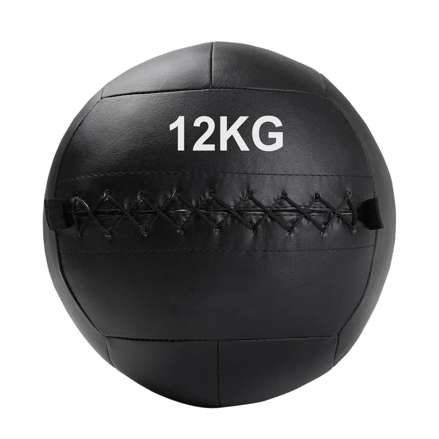 Black wall ball with '12KG' marking on a white background