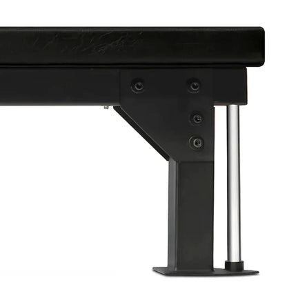 Black metal bench with a white background
