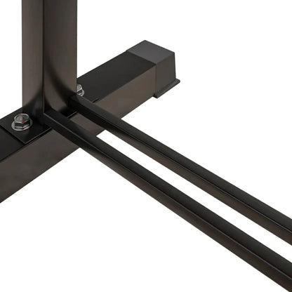 Close-up of a black metal bracket on a white background